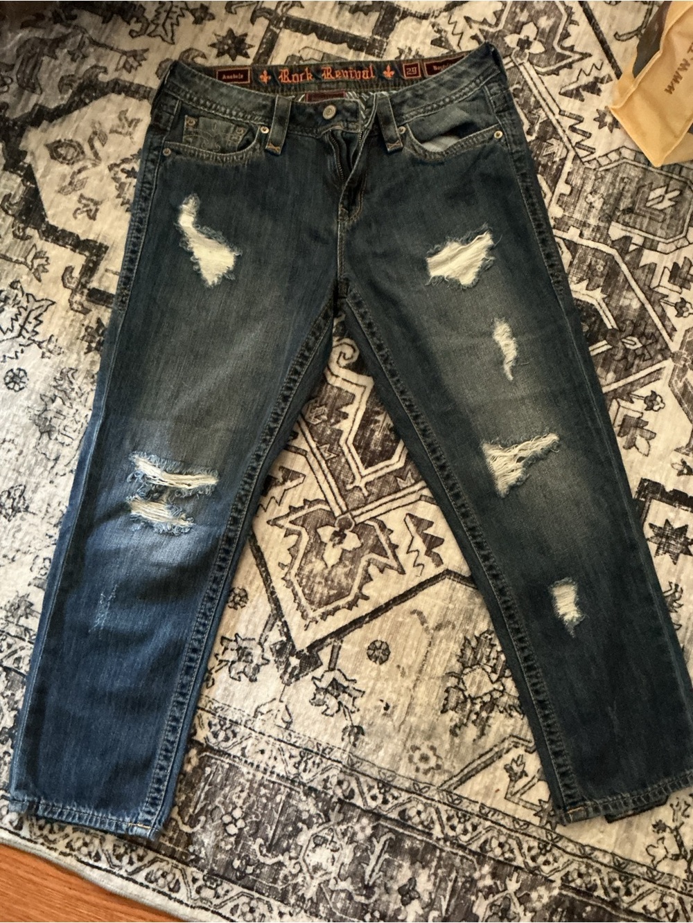 Rock Revival Men's Slim Straight Distressed Dark Blue Jeans